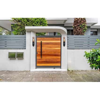 Globo - Ulkovalo anturilla 1xE27/15W/230V IP44 musta/kupari