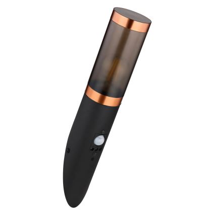 Globo - Ulkovalo anturilla 1xE27/15W/230V IP44 musta/kupari