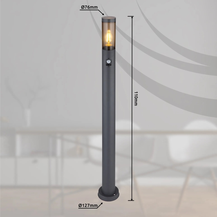 Globo - Ulkovalaisin anturilla 1xE27/15W/230V IP44 110 cm musta