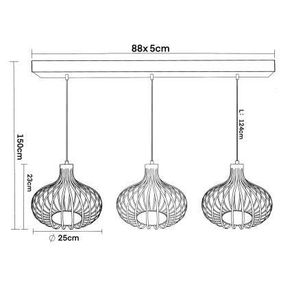 Globo - riippuvalaisin vaijerilla 3xE27/40W/230V beige