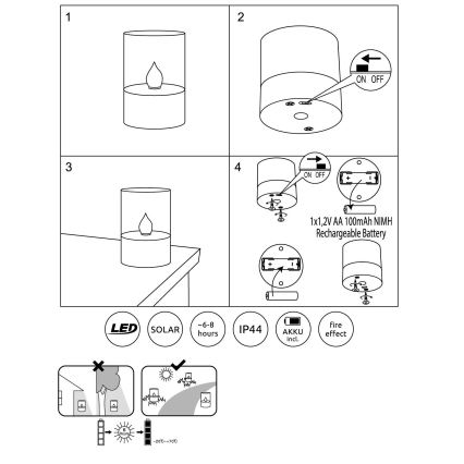 Globo - LED-aurinkovalaistus LED/0,06W/3,2V 1800K IP44 100 mAh