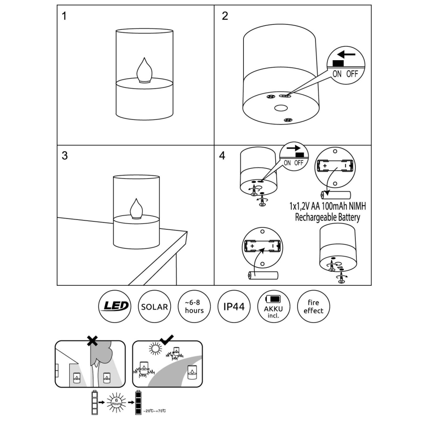 Globo - LED-aurinkovalaistus LED/0,06W/3,2V 1800K IP44 100 mAh