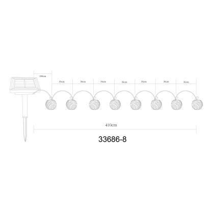 Globo - LED aurinkokäyttöinen koristevalosarja 98xLED/0,1W/3V 410 cm IP44 600 mAh