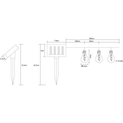 Globo - LED aurinkoketju 10xLED/0,06W/3,2V 380 cm IP44 600 mAh