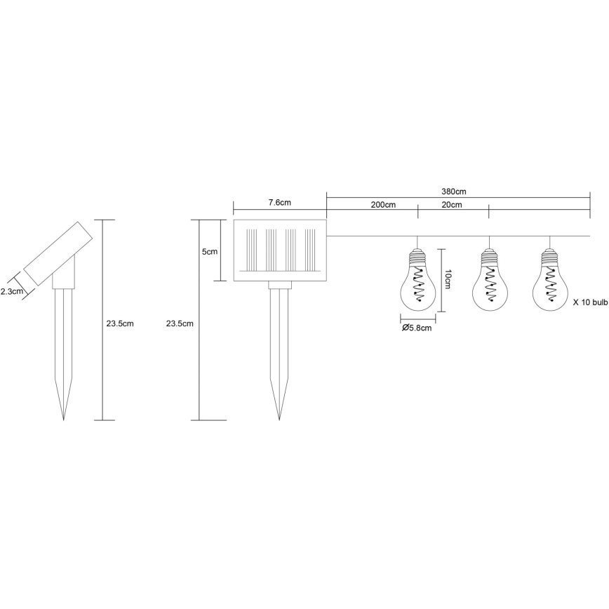 Globo - LED aurinkoketju 10xLED/0,06W/3,2V 380 cm IP44 600 mAh