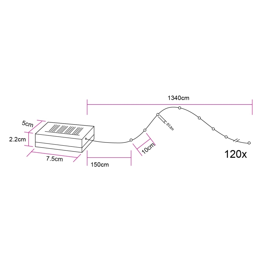 Globo - LED-aurinkoketju 120xLED/3,2V IP44 13,4 m 600 mAh
