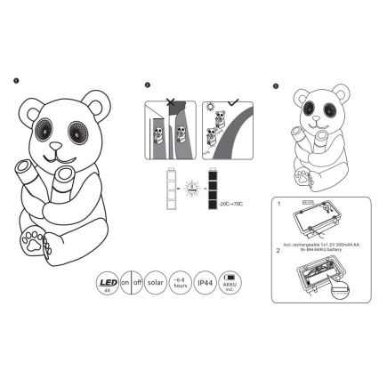 Globo - LED Aurinkovalo LED/0,12W/3V IP44 panda