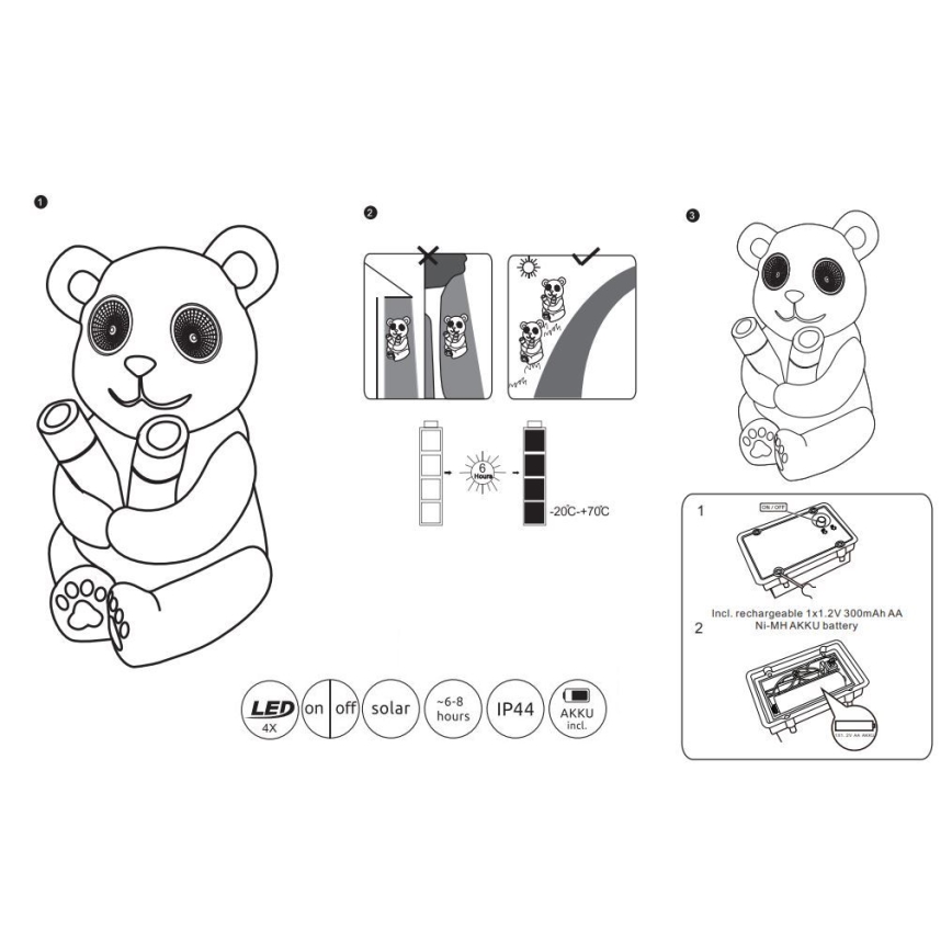 Globo - LED Aurinkovalo LED/0,12W/3V IP44 panda