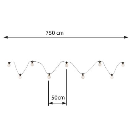 Globo - LED-ulkovalaistuskoristeketju 10xLED/0,27W/230V 7,5 m IP44 musta