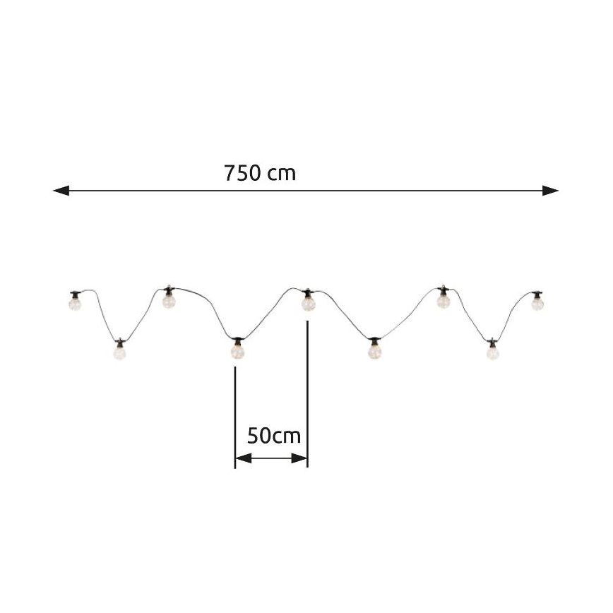 Globo - LED-ulkovalaistuskoristeketju 10xLED/0,27W/230V 7,5 m IP44 musta