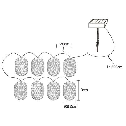Globo - LED aurinkoketju LED/0,06W/3V 650 cm IP44 400 mAh