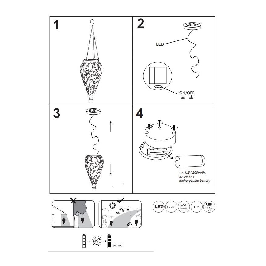 Globo - LED-aurinkovalaistus LED/0,9W/3,2V IP44 200 mAh läpinäkyvä