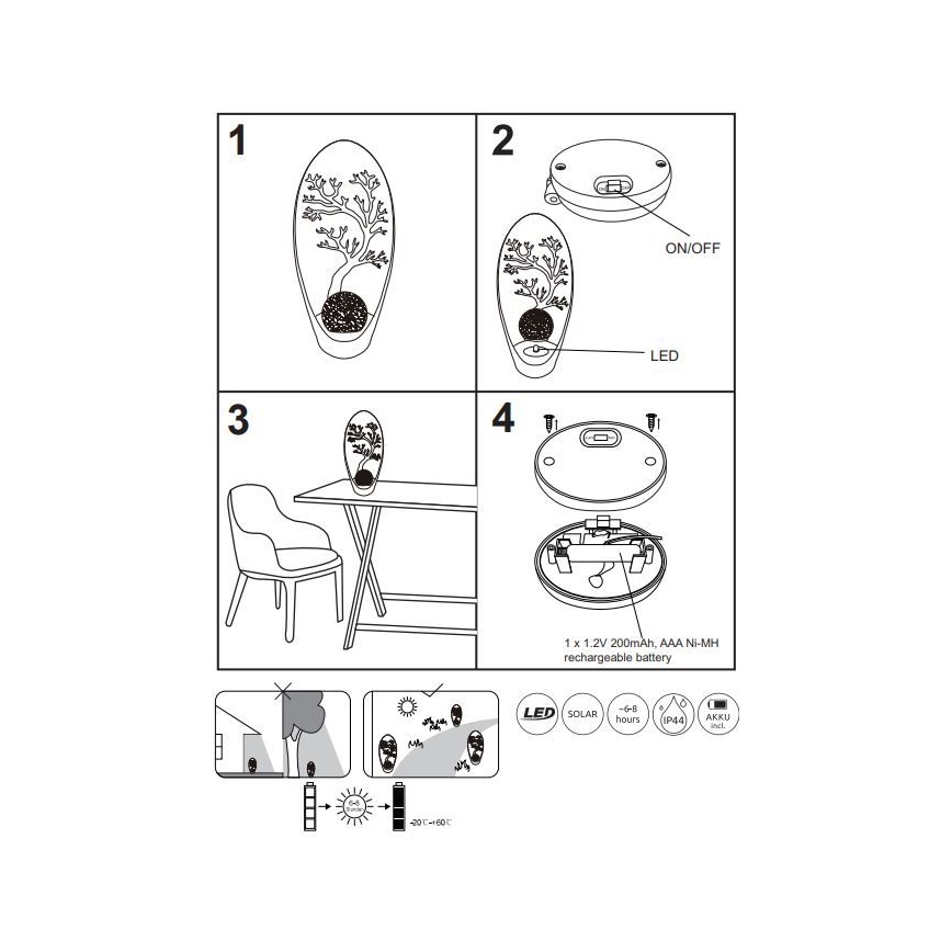 Globo - LED-aurinkovalaistus LED/0,06W/3,2V IP44 puu