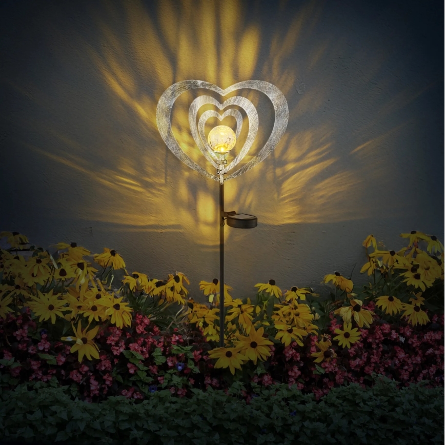 Globo - LED aurinkovalaisin LED/3V IP44 300 mAh hopeanvärinen sydän