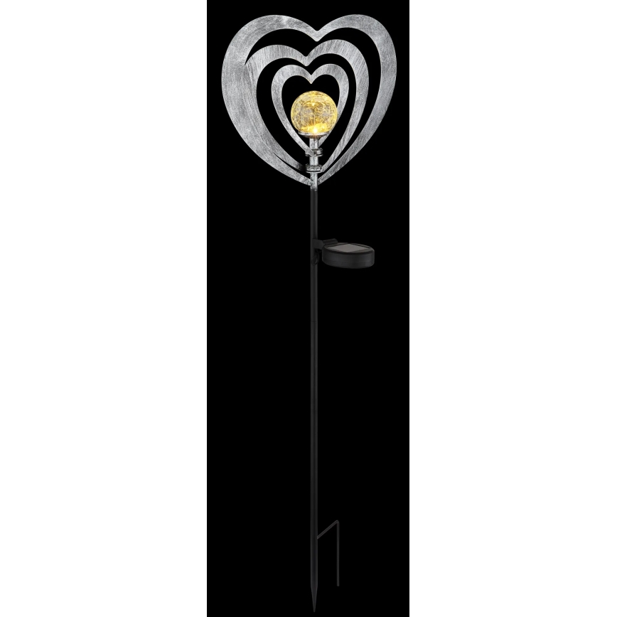 Globo - LED aurinkovalaisin LED/3V IP44 300 mAh hopeanvärinen sydän