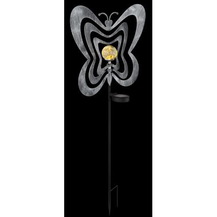 Globo - LED-aurinkovalaisin LED/3V IP44 300 mAh hopeanvärinen perhosenmuotoinen