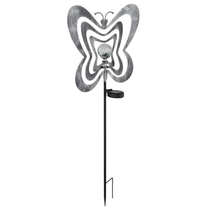 Globo - LED-aurinkovalaisin LED/3V IP44 300 mAh hopeanvärinen perhosenmuotoinen