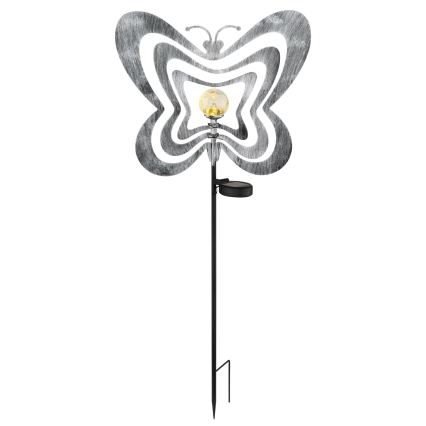 Globo - LED-aurinkovalaisin LED/3V IP44 300 mAh hopeanvärinen perhosenmuotoinen