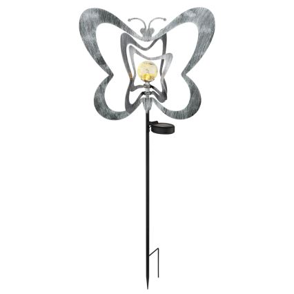 Globo - LED-aurinkovalaisin LED/3V IP44 300 mAh hopeanvärinen perhosenmuotoinen