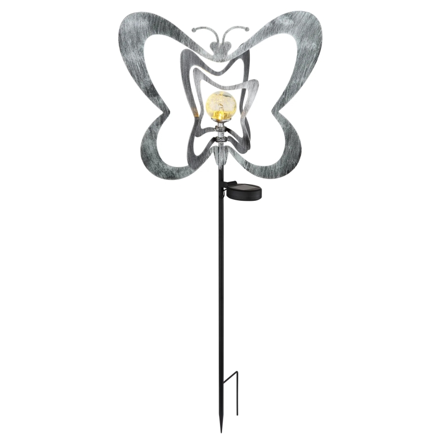 Globo - LED-aurinkovalaisin LED/3V IP44 300 mAh hopeanvärinen perhosenmuotoinen
