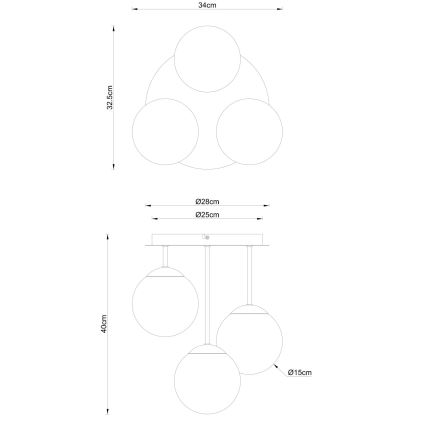 Globo - Pinta-asennettava kattovalaisin 3xE14/25W/230V messinki