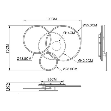Globo - LED-himennettävä kattovalaisin LED/54W/230V 2700-6500K 90x70 cm antrasiitti/kulta + kauko-ohjain