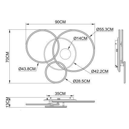 Globo - dimmattava LED-kattovalaisin LED/54W/230V 2700-6500K 90x70 cm hopeanvärinen + kaukosäädin