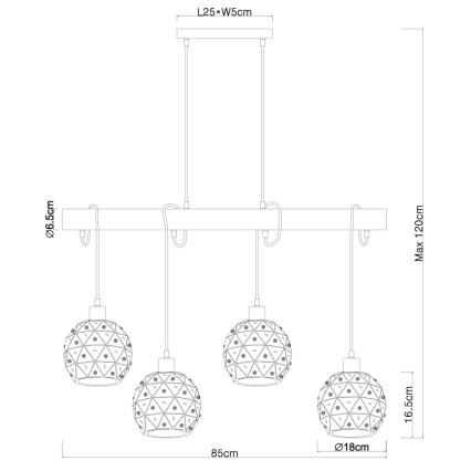 Globo 54029-4H - riippuvalaisin vaijerilla JODIE 4xE27/40W/230V beige/musta