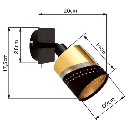 Globo - Seinäkohdevalo 1xE14/25W/230V musta/kulta
