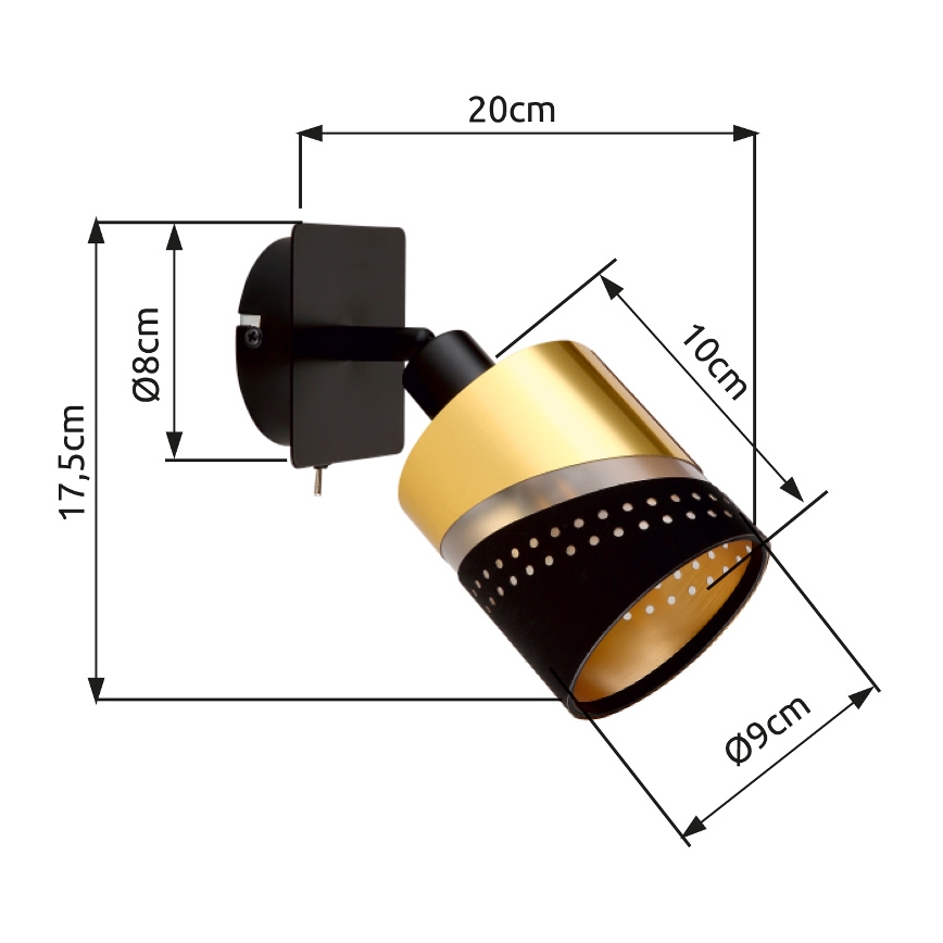 Globo - Seinäkohdevalo 1xE14/25W/230V musta/kulta