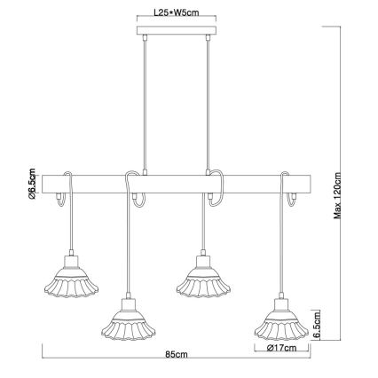 Globo - Kattokruunu narulla 4xE27/40W/230V