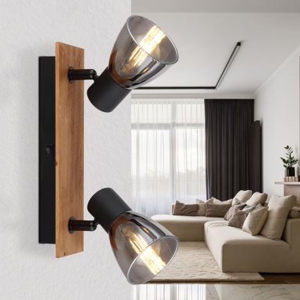 Globo - Seinäkohdevalo 2xE14/40W/230V musta/puu