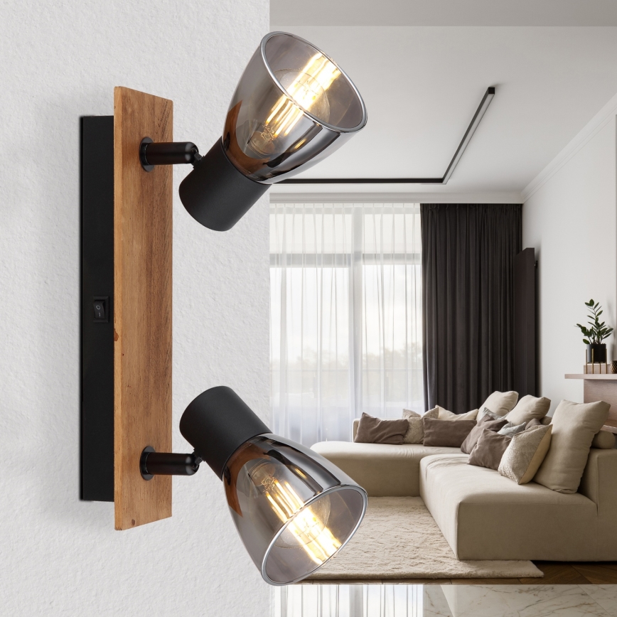 Globo - Seinäkohdevalo 2xE14/40W/230V musta/puu