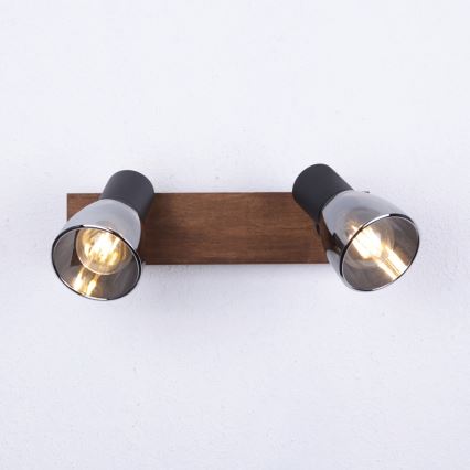 Globo - Seinäkohdevalo 2xE14/40W/230V musta/puu