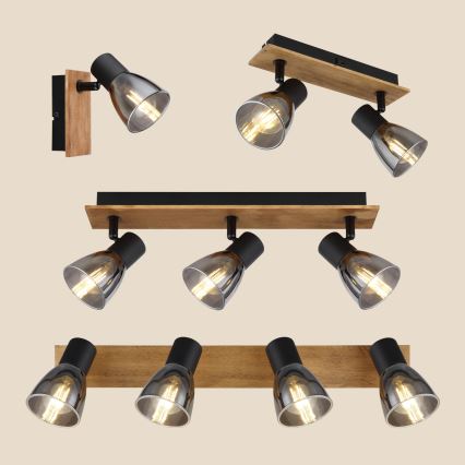 Globo - Seinäkohdevalo 2xE14/40W/230V musta/puu