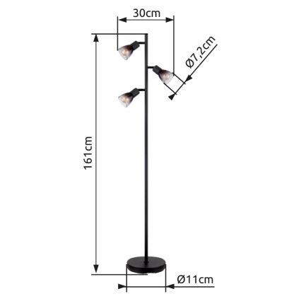 Globo - Lattialamppu 3xE14/25W/230V musta
