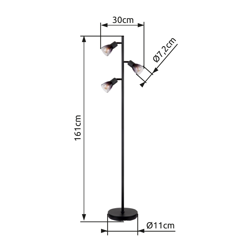 Globo - Lattialamppu 3xE14/25W/230V musta