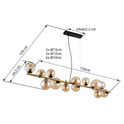 Globo - LED-riippuvalaisin vaijerilla 13xG9/3,5W/230V messinki