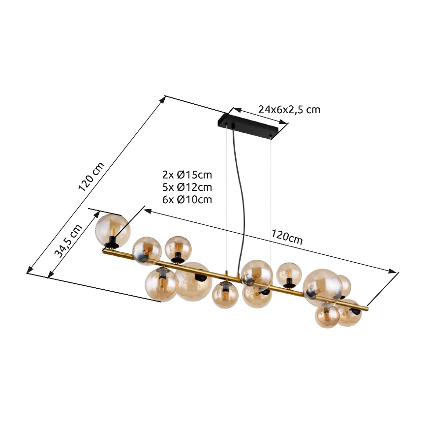 Globo - LED-riippuvalaisin vaijerilla 13xG9/3,5W/230V messinki