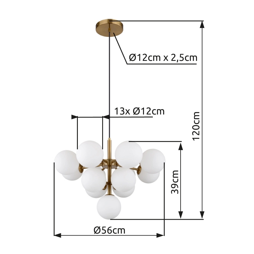 Globo - Kattokruunu johdossa 13xG9/5W/230V halkaisija 56 cm kulta