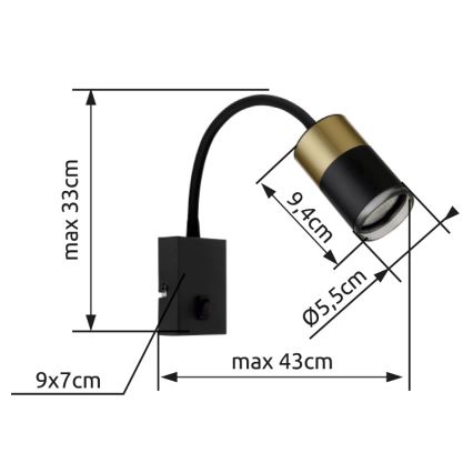 Globo - Seinäkohdevalo 1xGU10/25W/230V musta/kulta