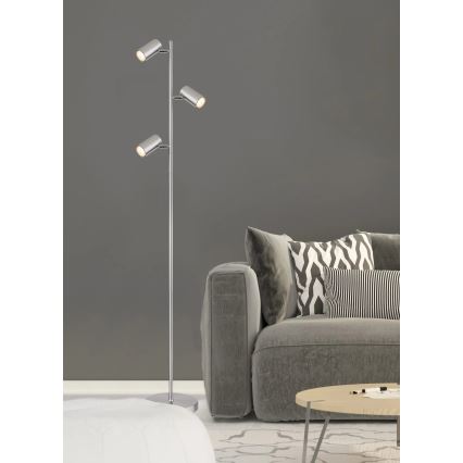 Globo - Lattialamppu 3xGU10/5W/230V mattakromi