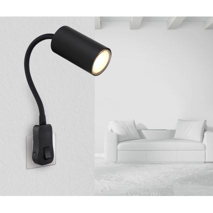 Globo - Seinään kiinnitettävä pistokkeellinen kohdevalaisin 1xGU10/35W/230V musta