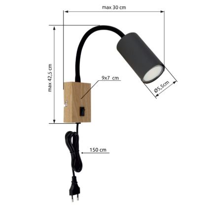 Globo - Joustava seinävalaisin 1xGU10/25W/230V harmaa/ruskea