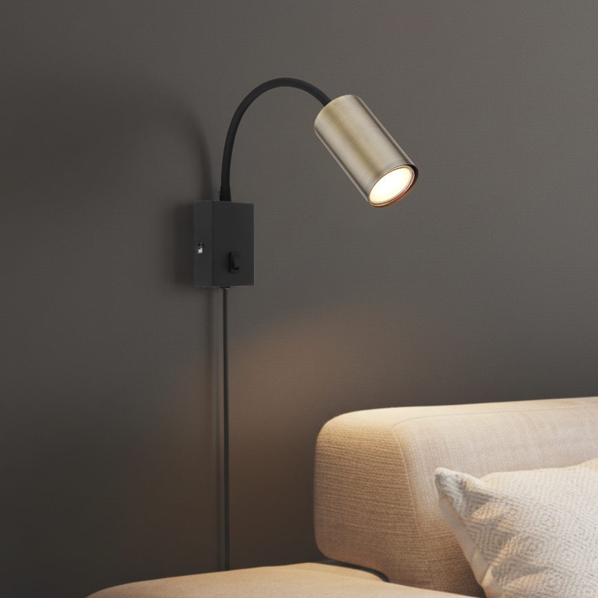 Globo - Joustava seinävalaisin 1xGU10/25W/230V musta/messinki