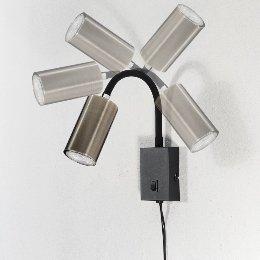 Globo - Joustava seinävalaisin 1xGU10/25W/230V musta/messinki