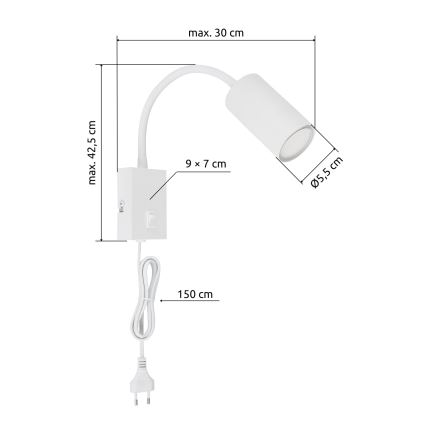 Globo - Joustava seinävalaisin 1xGU10/25W/230V valkoinen