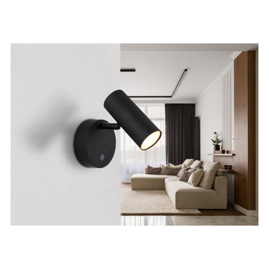 Globo - LED-himmennettävä ladattava seinäspotti LED/0,4W/3,7V 1800 mAh musta