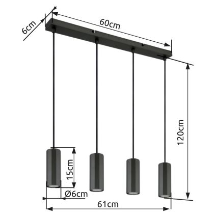 Globo - Kattokruunu johdossa 4xGU10/25W/230V musta