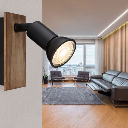 Globo - Seinäkohdevalo 1xGU10/35W/230V puu/musta